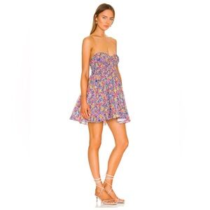 For Love & Lemons Bright Floral Smocked Skirt — Blue, Yellow, Pink, Purple